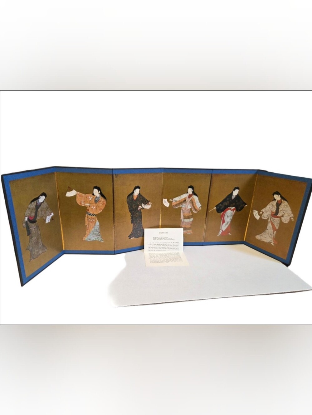 Vintage Miniature Japanese Byobu 6-Panel Folding Screen - Dancers